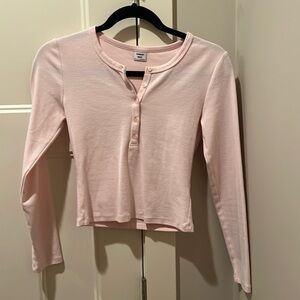 Sunday Best pink Henley cropped long sleeve shirt